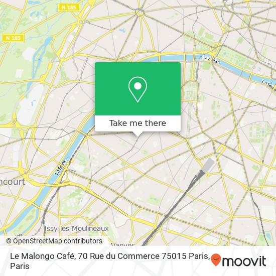 Mapa Le Malongo Café, 70 Rue du Commerce 75015 Paris