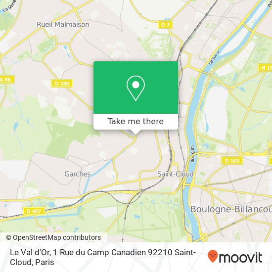 Mapa Le Val d'Or, 1 Rue du Camp Canadien 92210 Saint-Cloud