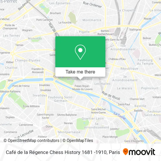 Café de la Régence Chess History 1681 -1910 map