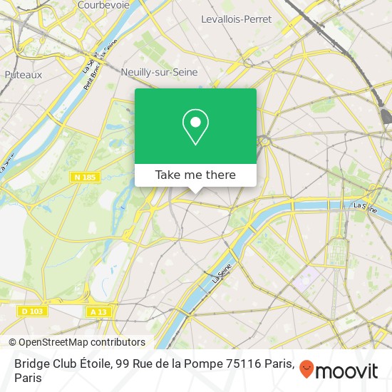Mapa Bridge Club Étoile, 99 Rue de la Pompe 75116 Paris