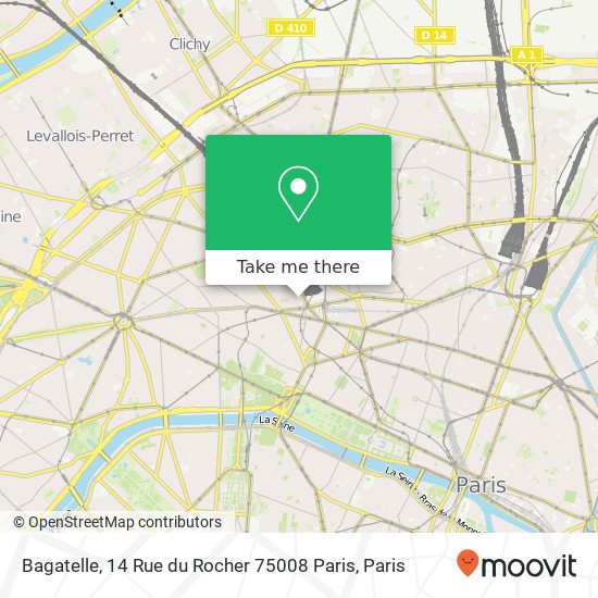 Mapa Bagatelle, 14 Rue du Rocher 75008 Paris