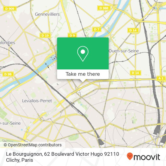 Le Bourguignon, 62 Boulevard Victor Hugo 92110 Clichy map