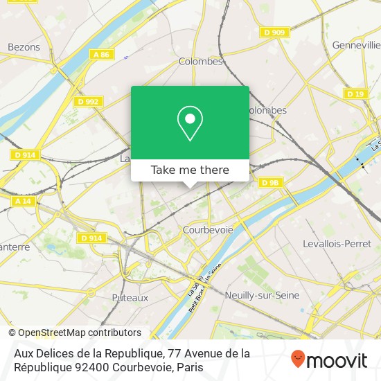 Mapa Aux Delices de la Republique, 77 Avenue de la République 92400 Courbevoie