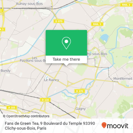 Mapa Fans de Green Tea, 9 Boulevard du Temple 93390 Clichy-sous-Bois