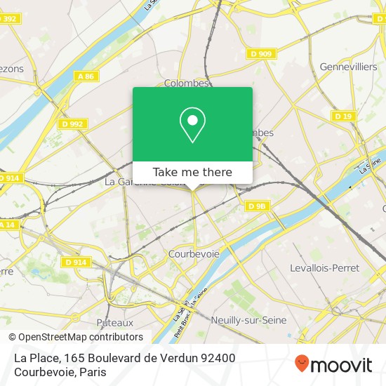 Mapa La Place, 165 Boulevard de Verdun 92400 Courbevoie