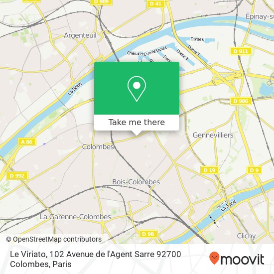 Mapa Le Viriato, 102 Avenue de l'Agent Sarre 92700 Colombes