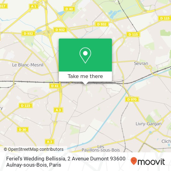 Mapa Feriel's Wedding Bellissia, 2 Avenue Dumont 93600 Aulnay-sous-Bois