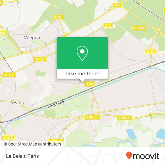 Mapa Le Belair, 38 Avenue de la Gare 93420 Villepinte