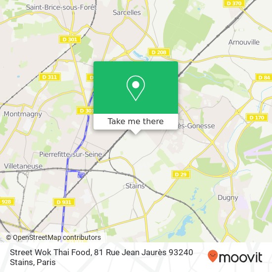 Street Wok Thai Food, 81 Rue Jean Jaurès 93240 Stains map