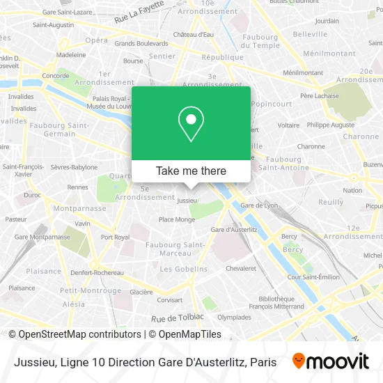 Jussieu, Ligne 10 Direction Gare D'Austerlitz map