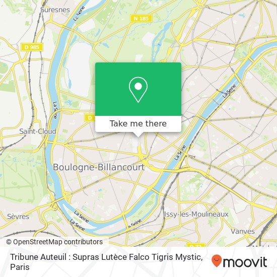 Tribune Auteuil : Supras Lutèce Falco Tigris Mystic map