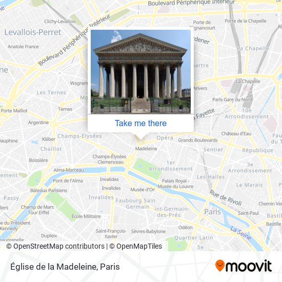 ¿Cómo llegar en Metro, Autobús, Tren o RER a Église de la Madeleine en Paris?