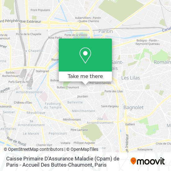 Caisse Primaire D'Assurance Maladie (Cpam) de Paris - Accueil Des Buttes-Chaumont map