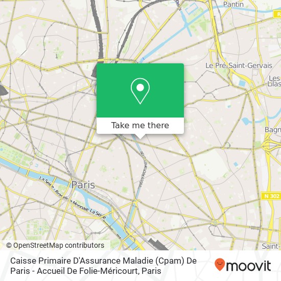 Mapa Caisse Primaire D'Assurance Maladie (Cpam) De Paris - Accueil De Folie-Méricourt