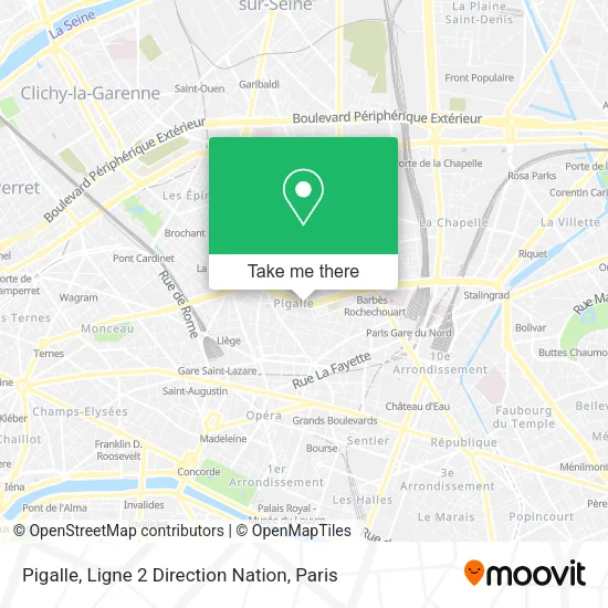 Pigalle, Ligne 2 Direction Nation map