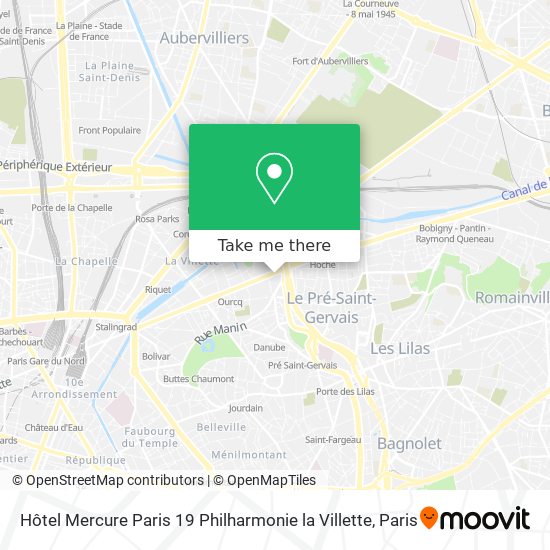 Mapa Hôtel Mercure Paris 19 Philharmonie la Villette
