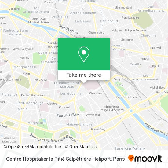 Centre Hospitalier la Pitié Salpétrière Heliport map