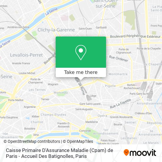 Mapa Caisse Primaire D'Assurance Maladie (Cpam) de Paris - Accueil Des Batignolles