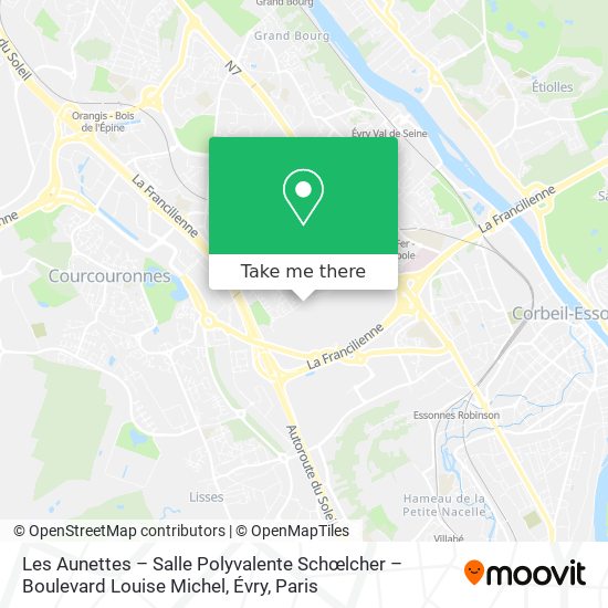 Mapa Les Aunettes – Salle Polyvalente Schœlcher – Boulevard Louise Michel, Évry