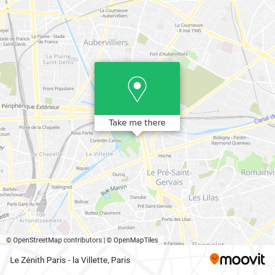 Mapa Le Zénith Paris - la Villette