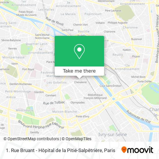 Mapa 1. Rue Bruant - Hôpital de la Pitié-Salpêtrière