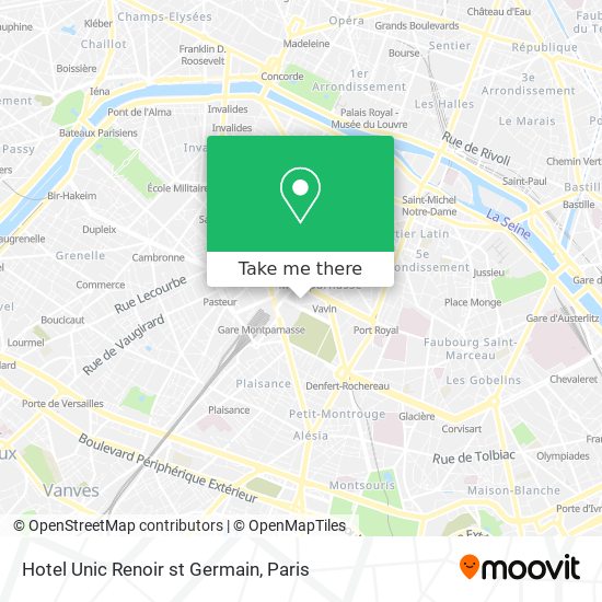 Mapa Hotel Unic Renoir st Germain
