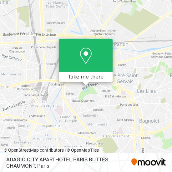 ADAGIO CITY APARTHOTEL PARIS BUTTES CHAUMONT map