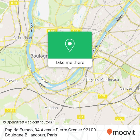 Mapa Rapido Fresco, 34 Avenue Pierre Grenier 92100 Boulogne-Billancourt