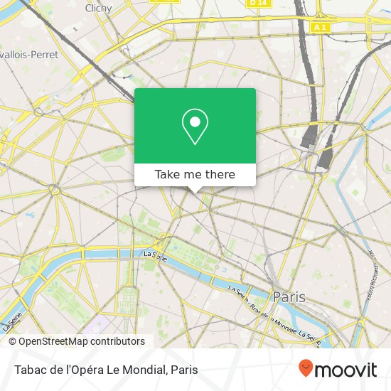 Mapa Tabac de l'Opéra Le Mondial, 12 Rue Auber 75009 Paris