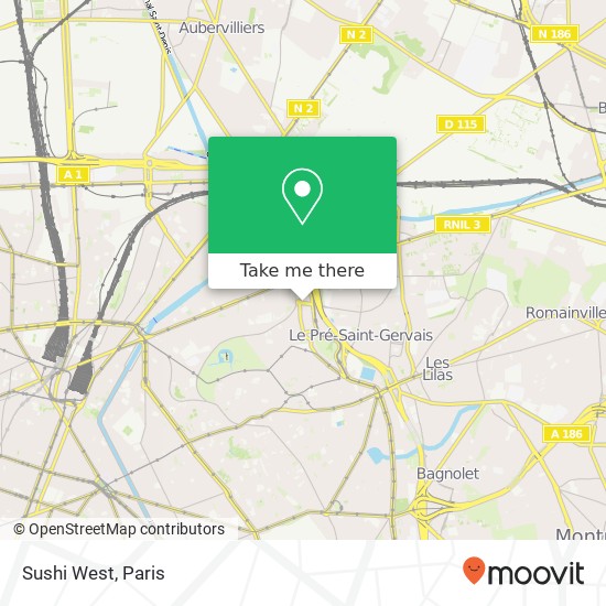Mapa Sushi West, 4 Avenue de la Porte-Chaumont 75019 Paris