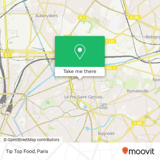 Mapa Tip Top Food, 34 Rue des 7 Arpents 93500 Pantin