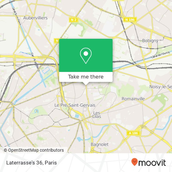 Mapa Laterrasse's 36, 36 Rue Jules Auffret 93500 Pantin