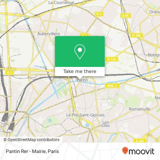 Pantin Rer - Mairie map