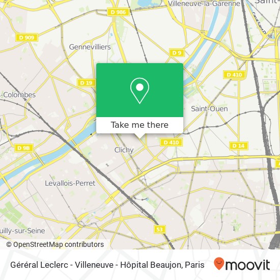 Géréral Leclerc - Villeneuve - Hôpital Beaujon map