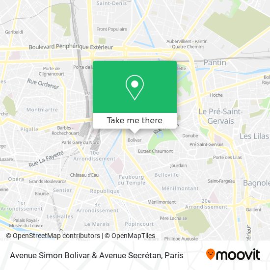 Mapa Avenue Simon Bolivar & Avenue Secrétan