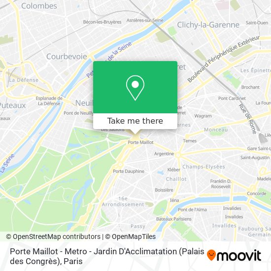 Mapa Porte Maillot - Metro - Jardin D'Acclimatation (Palais des Congrès)