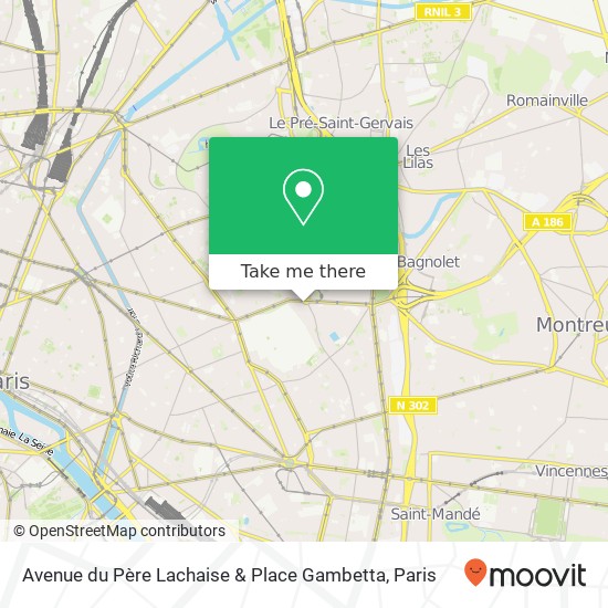 Mapa Avenue du Père Lachaise & Place Gambetta