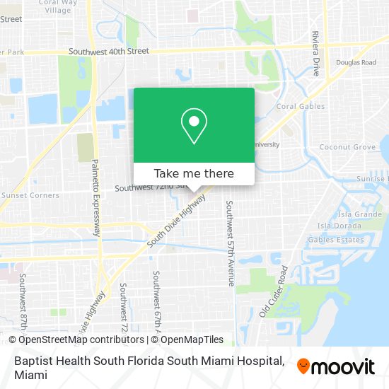 Mapa de Baptist Health South Florida South Miami Hospital