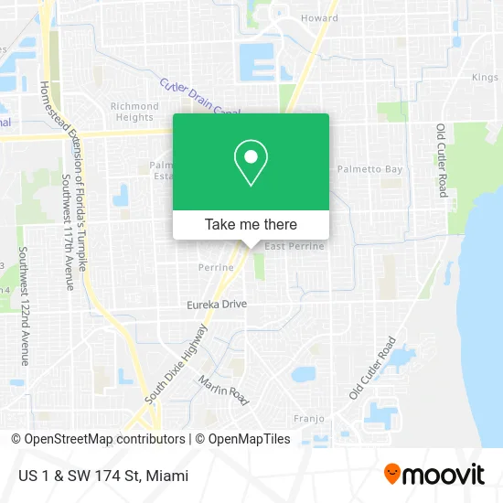 US 1 & SW 174 St map