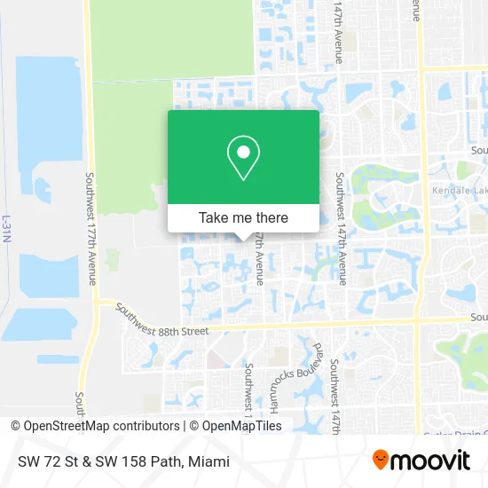 SW 72 St & SW 158 Path map