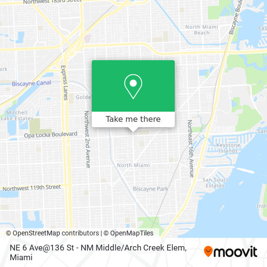 Mapa de NE 6 Ave@136 St - NM Middle / Arch Creek Elem