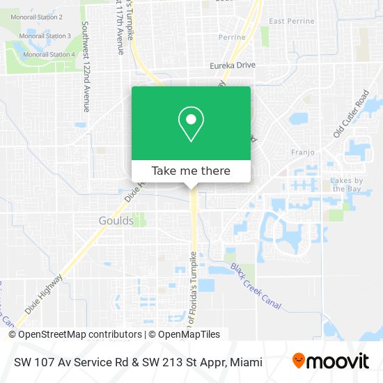 SW 107 Av Service Rd & SW 213 St Appr map