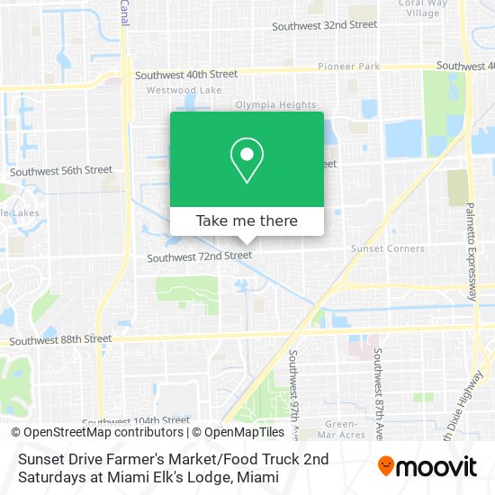 Mapa de Sunset Drive Farmer's Market / Food Truck 2nd Saturdays at Miami Elk's Lodge
