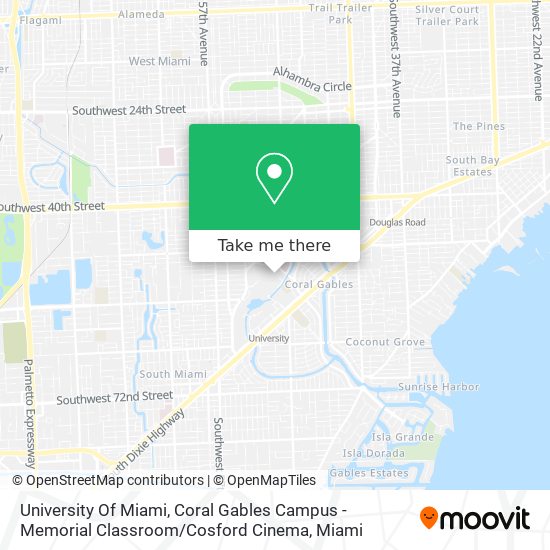 Mapa de University Of Miami, Coral Gables Campus - Memorial Classroom / Cosford Cinema