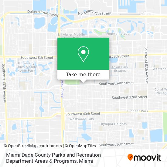 Miami Dade County Parks and Recreation Department Areas & Programs map