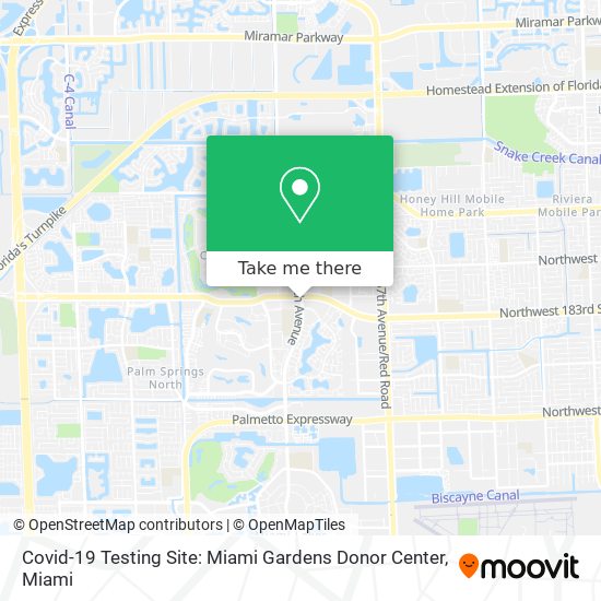 Covid-19 Testing Site: Miami Gardens Donor Center map