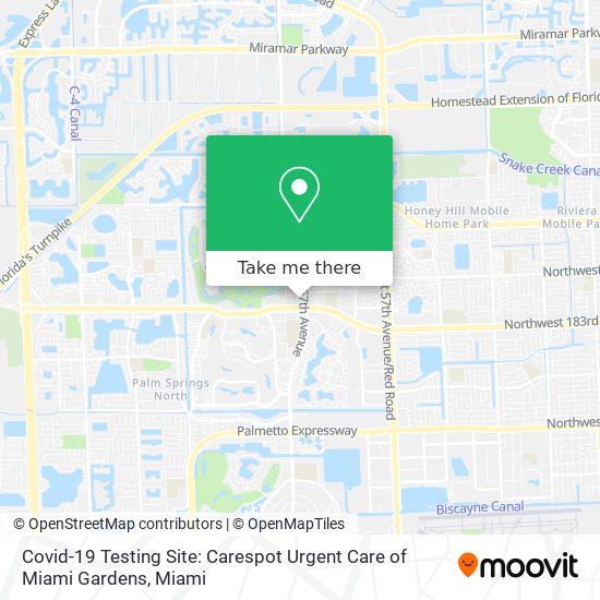 Covid-19 Testing Site: Carespot Urgent Care of Miami Gardens map