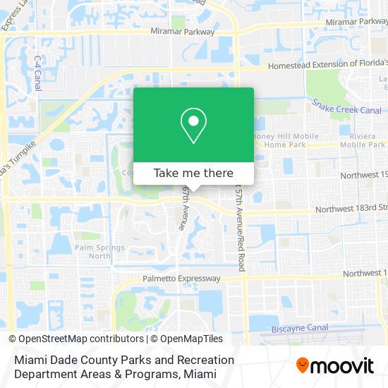 Mapa de Miami Dade County Parks and Recreation Department Areas & Programs