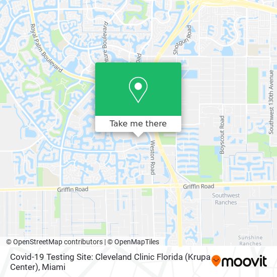 Mapa de Covid-19 Testing Site: Cleveland Clinic Florida (Krupa Center)