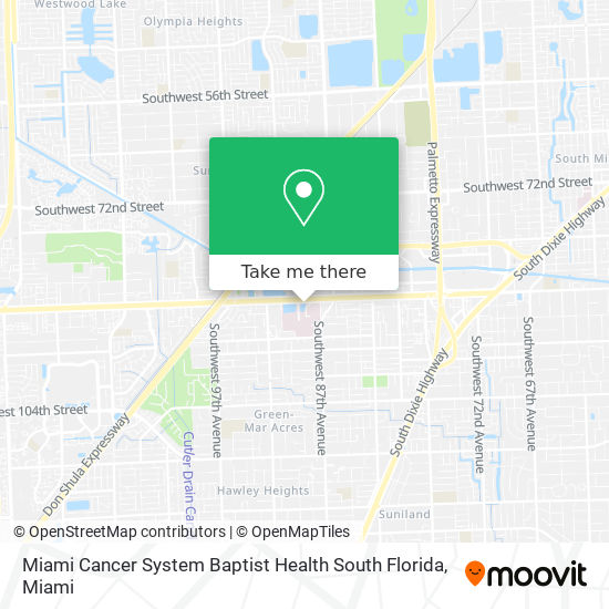 Mapa de Miami Cancer System Baptist Health South Florida